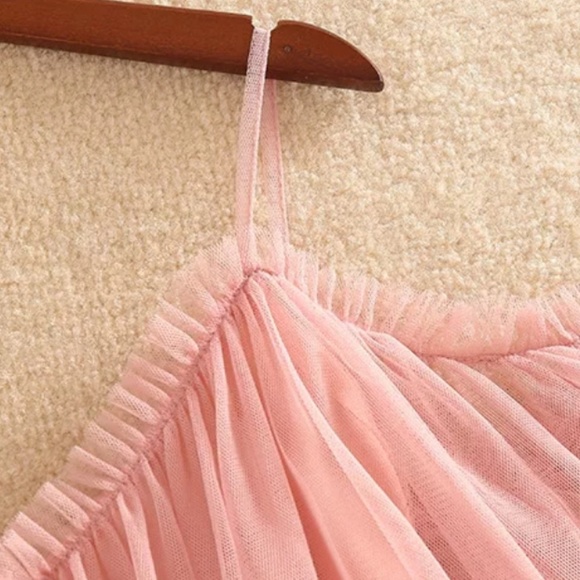 Bohemian Tiered Ruffles Blush Pink Tulle Blouse - Picture 3 of 5